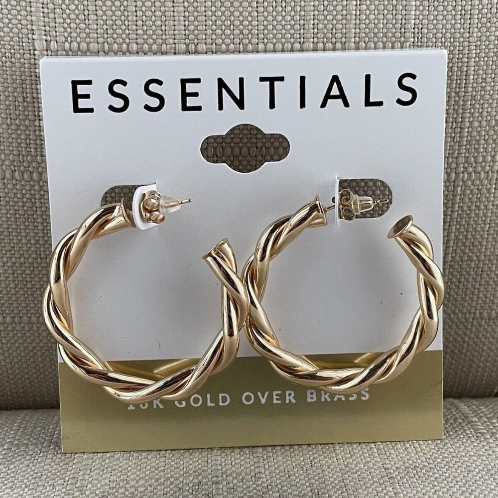 Essentials Earrings Gold Tone Twisted Hoop 18k Plated Over Sterling Silver $50